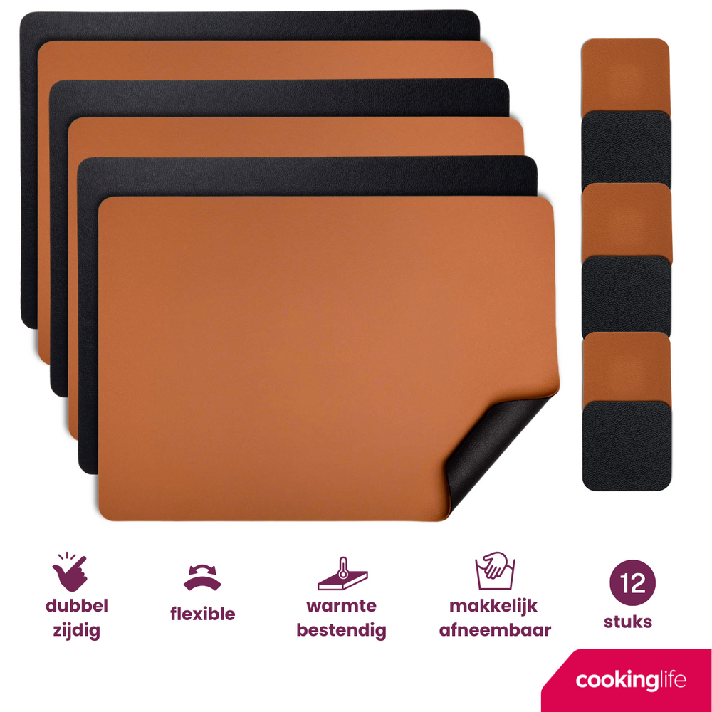 Ensemble de sets de table Cookinglife - en cuir vegan - 46 x 33 cm - 12 pièces