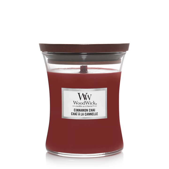 Bougie parfumée WoodWick - Bougie en verre - Cinnamon Chai - 11 cm / ø 10 cm