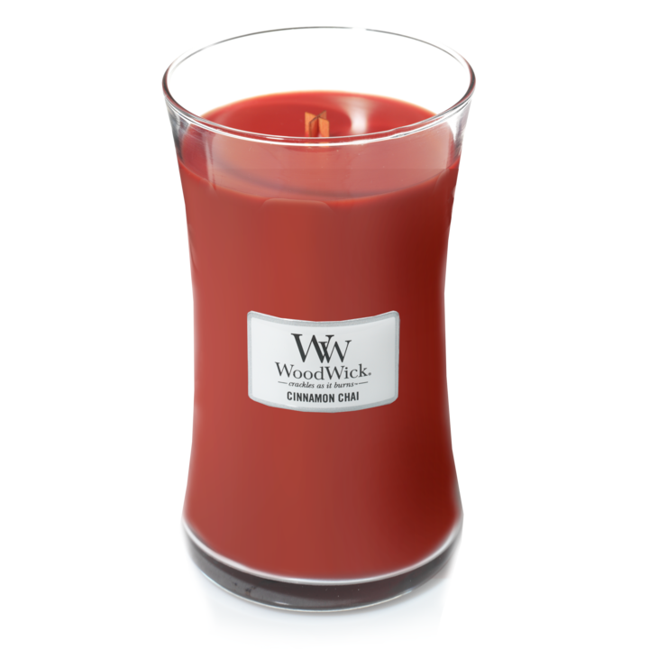 Bougie parfumée WoodWick - Bougie en verre - Cinnamon Chai - 18 cm / ø 10 cm