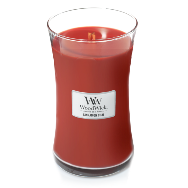 Bougie parfumée WoodWick - Bougie en verre - Cinnamon Chai - 18 cm / ø 10 cm