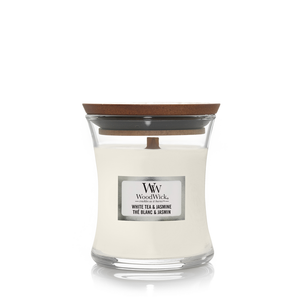 Bougie parfumée WoodWick - Mèche en bois - White Tea & Jasmine - 8 cm / ø 7 cm
