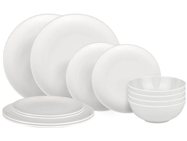 Alessi Service de table All-Time 12 pièces / 4 personnes - 4 assiettes à dîner, 4 assiettes à petit déjeuner et 4 bols