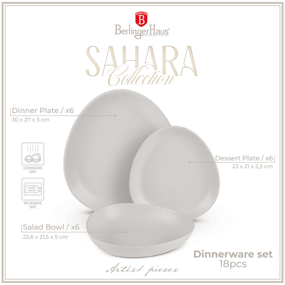 Ensemble de vaisselle BerlingerHaus mat crème ovale - 18 pièces / 6 personnes - 6 assiettes à dîner, 6 assiettes à petit-déjeuner et 6 assiettes creuses