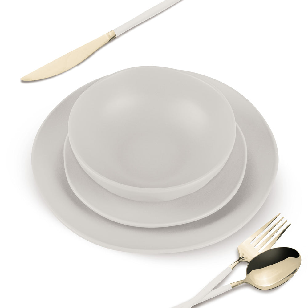 Ensemble de vaisselle BerlingerHaus mat crème rond - 18 pièces / 6 personnes - 6 assiettes à dîner, 6 assiettes à petit-déjeuner et 6 assiettes creuses