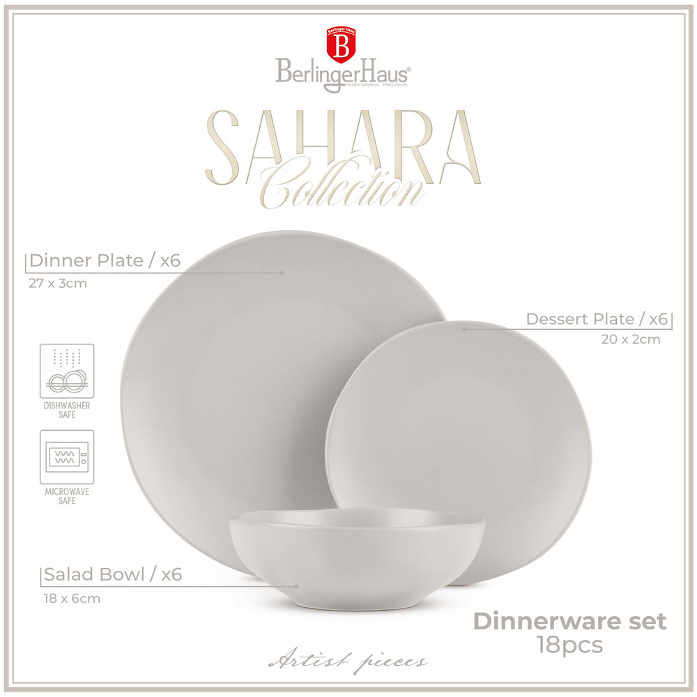 Ensemble de vaisselle BerlingerHaus mat crème rond - 18 pièces / 6 personnes - 6 assiettes à dîner, 6 assiettes à petit-déjeuner et 6 assiettes creuses