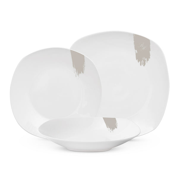 Ensemble de vaisselle BerlingerHaus blanc crème - 18 pièces / 6 personnes - 6 assiettes à dîner, 6 assiettes à petit déjeuner et 6 assiettes creuses