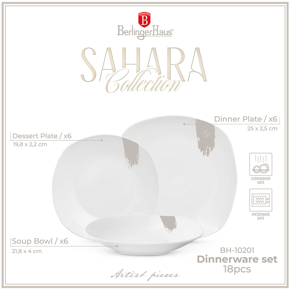 Ensemble de vaisselle BerlingerHaus blanc crème - 18 pièces / 6 personnes - 6 assiettes à dîner, 6 assiettes à petit déjeuner et 6 assiettes creuses