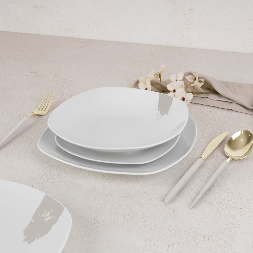 Ensemble de vaisselle BerlingerHaus blanc crème - 18 pièces / 6 personnes - 6 assiettes à dîner, 6 assiettes à petit déjeuner et 6 assiettes creuses