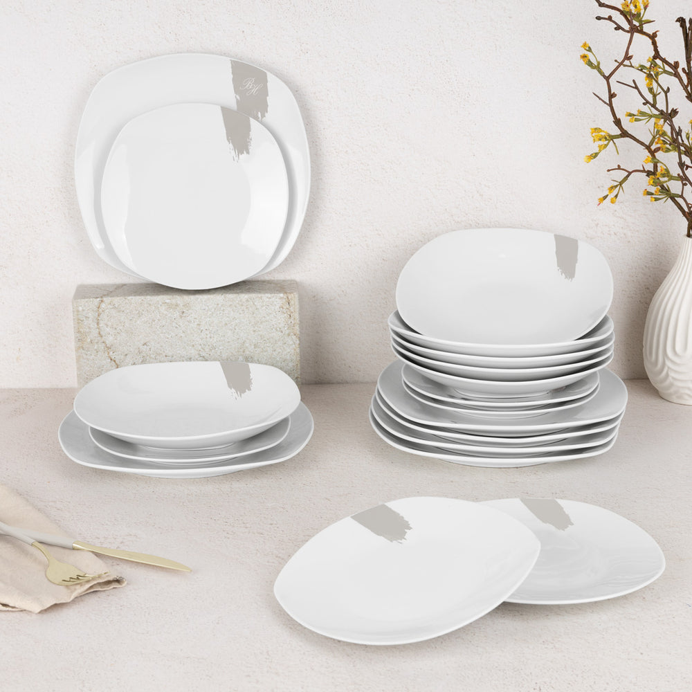 Ensemble de vaisselle BerlingerHaus blanc crème - 18 pièces / 6 personnes - 6 assiettes à dîner, 6 assiettes à petit déjeuner et 6 assiettes creuses