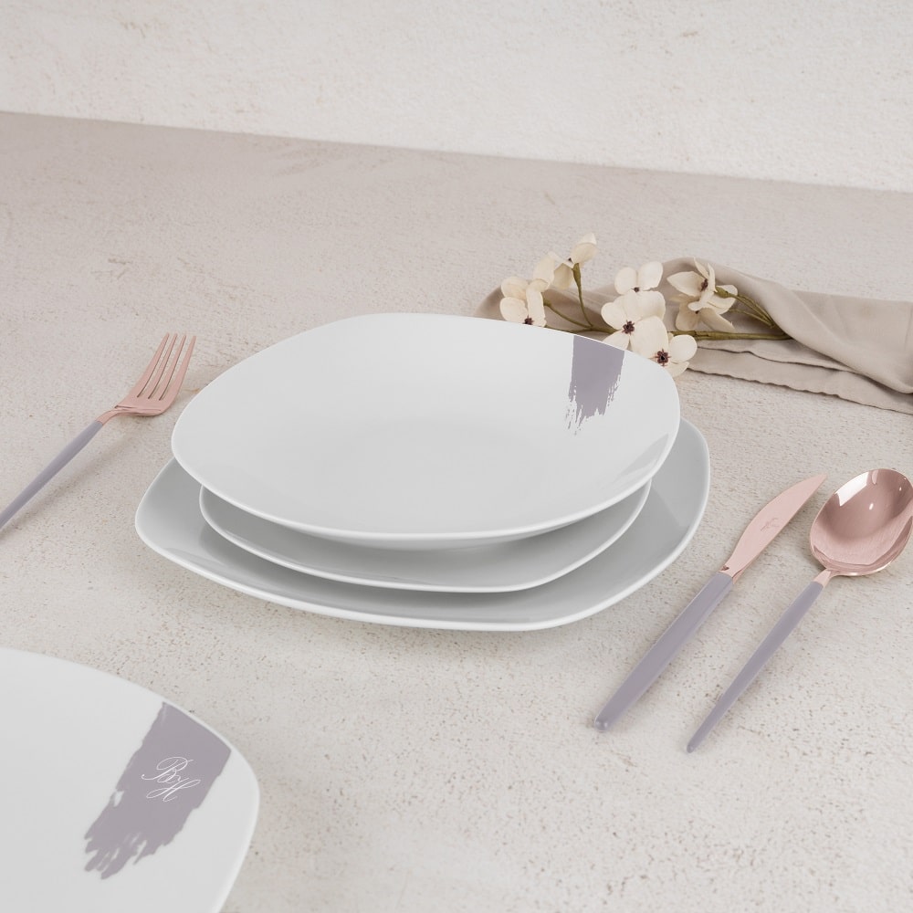 Ensemble de vaisselle BerlingerHaus Taupe - 18 pièces / 6 personnes - 6 assiettes à dîner, 6 assiettes à petit-déjeuner et 6 assiettes creuses