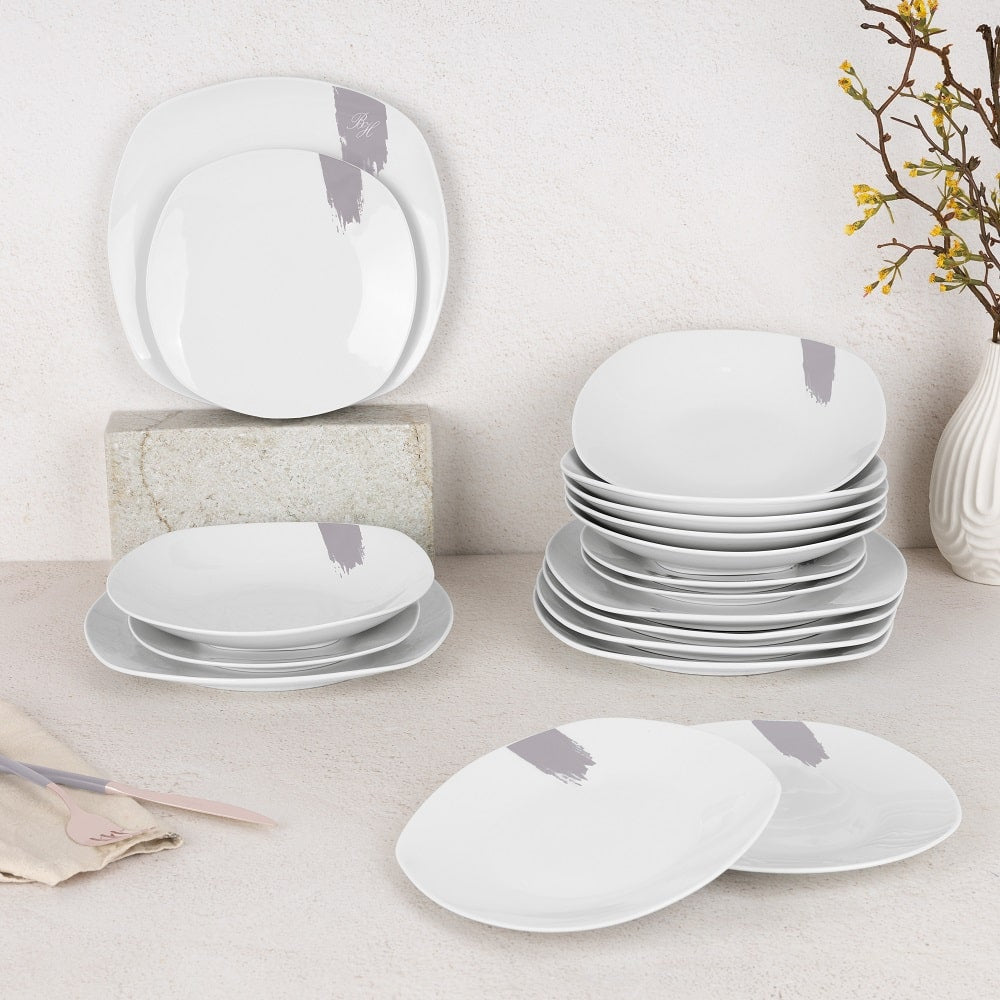 Ensemble de vaisselle BerlingerHaus Taupe - 18 pièces / 6 personnes - 6 assiettes à dîner, 6 assiettes à petit-déjeuner et 6 assiettes creuses
