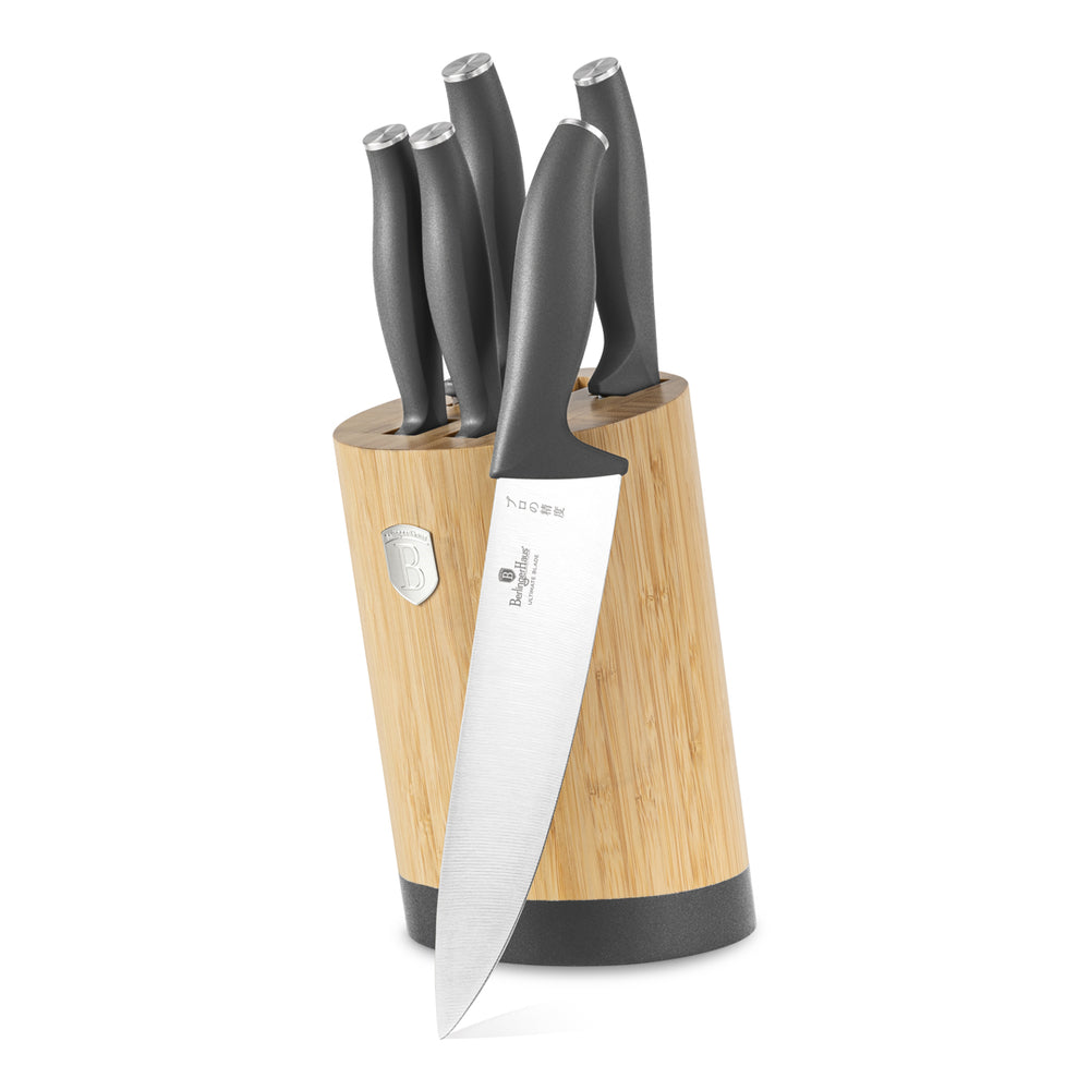 Bloc de couteaux BerlingerHaus Mat Anthracite Rond 6 pièces - Couteau de chef, Couteau à pain, Couteau Santoku, Couteau d'office & Éplucheur