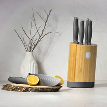 Bloc de couteaux BerlingerHaus Mat Anthracite Rond 6 pièces - Couteau de chef, Couteau à pain, Couteau Santoku, Couteau d'office & Éplucheur