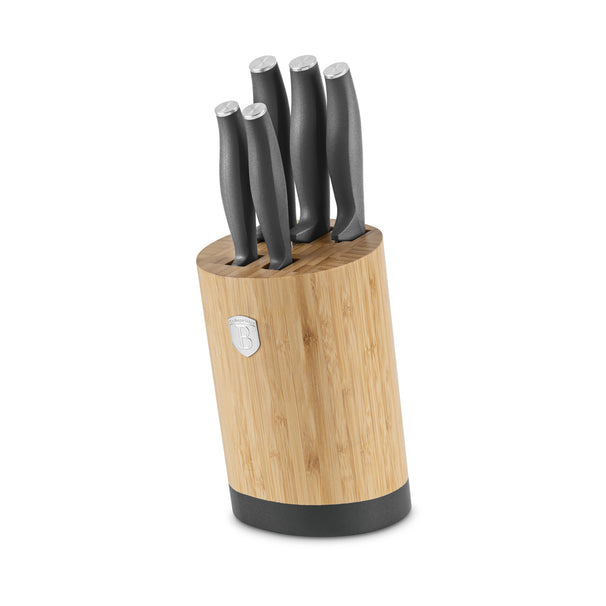 Bloc de couteaux BerlingerHaus Mat Anthracite Rond 6 pièces - Couteau de chef, Couteau à pain, Couteau Santoku, Couteau d'office & Éplucheur