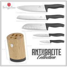 Bloc de couteaux BerlingerHaus Mat Anthracite Rond 6 pièces - Couteau de chef, Couteau à pain, Couteau Santoku, Couteau d'office & Éplucheur