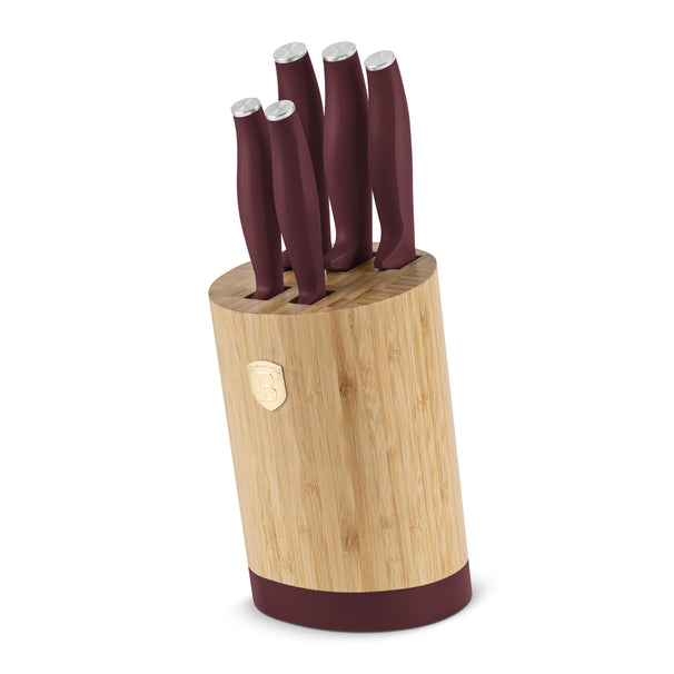 Bloc de couteaux BerlingerHaus mat bordeaux rond 6 pièces - Couteau de chef, Couteau à pain, Couteau Santoku, Couteau d'office & Éplucheur