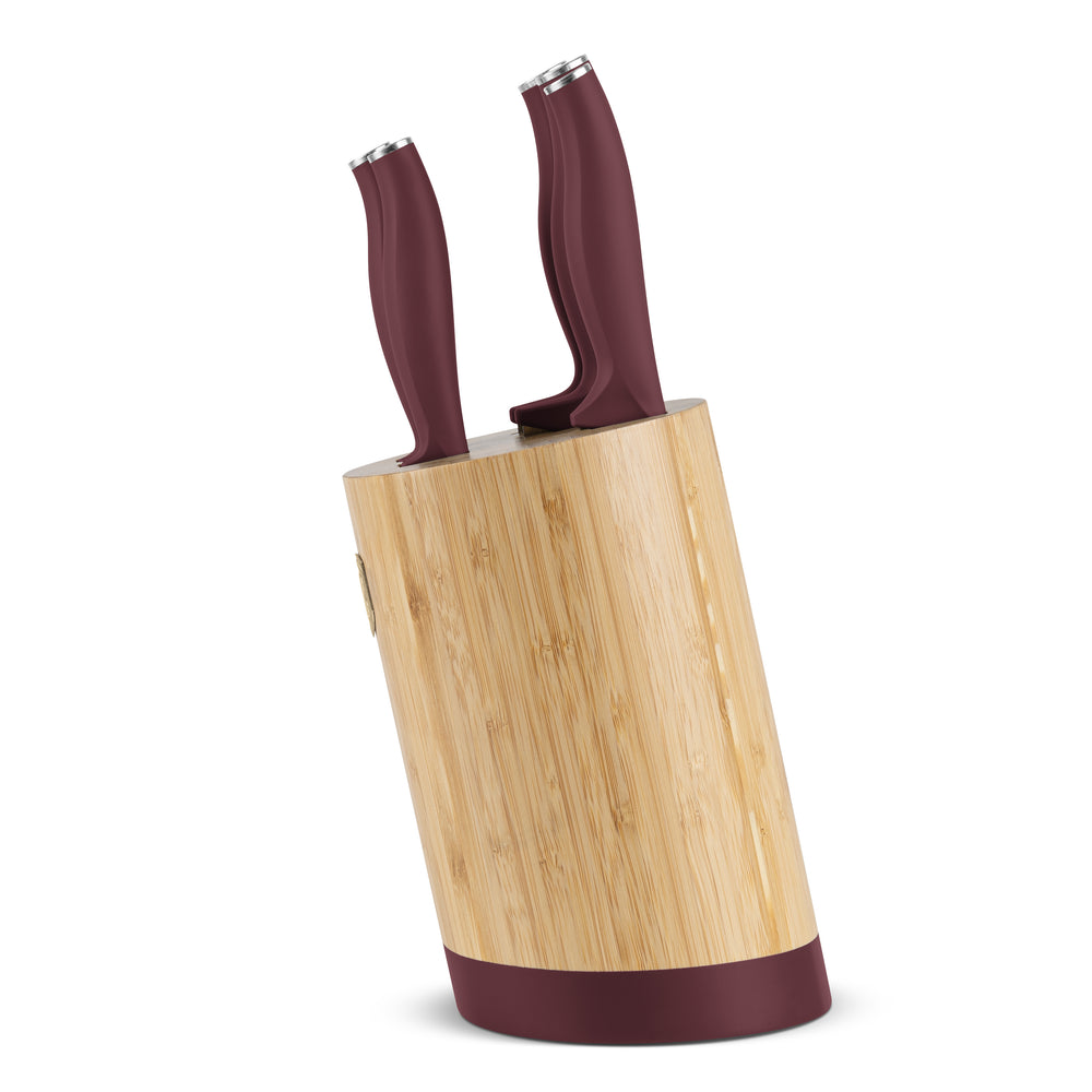 Bloc de couteaux BerlingerHaus mat bordeaux rond 6 pièces - Couteau de chef, Couteau à pain, Couteau Santoku, Couteau d'office & Éplucheur