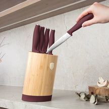 Bloc de couteaux BerlingerHaus mat bordeaux rond 6 pièces - Couteau de chef, Couteau à pain, Couteau Santoku, Couteau d'office & Éplucheur