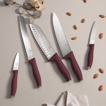Bloc de couteaux BerlingerHaus mat bordeaux rond 6 pièces - Couteau de chef, Couteau à pain, Couteau Santoku, Couteau d'office & Éplucheur