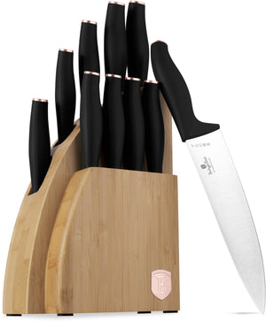Bloc de couteaux BerlingerHaus Noir Or Rose 10 pièces - Couteau de chef, Couteau à pain, Couteau Santoku, Couteau d'office, Éplucheur & 4 Couteaux à steak
