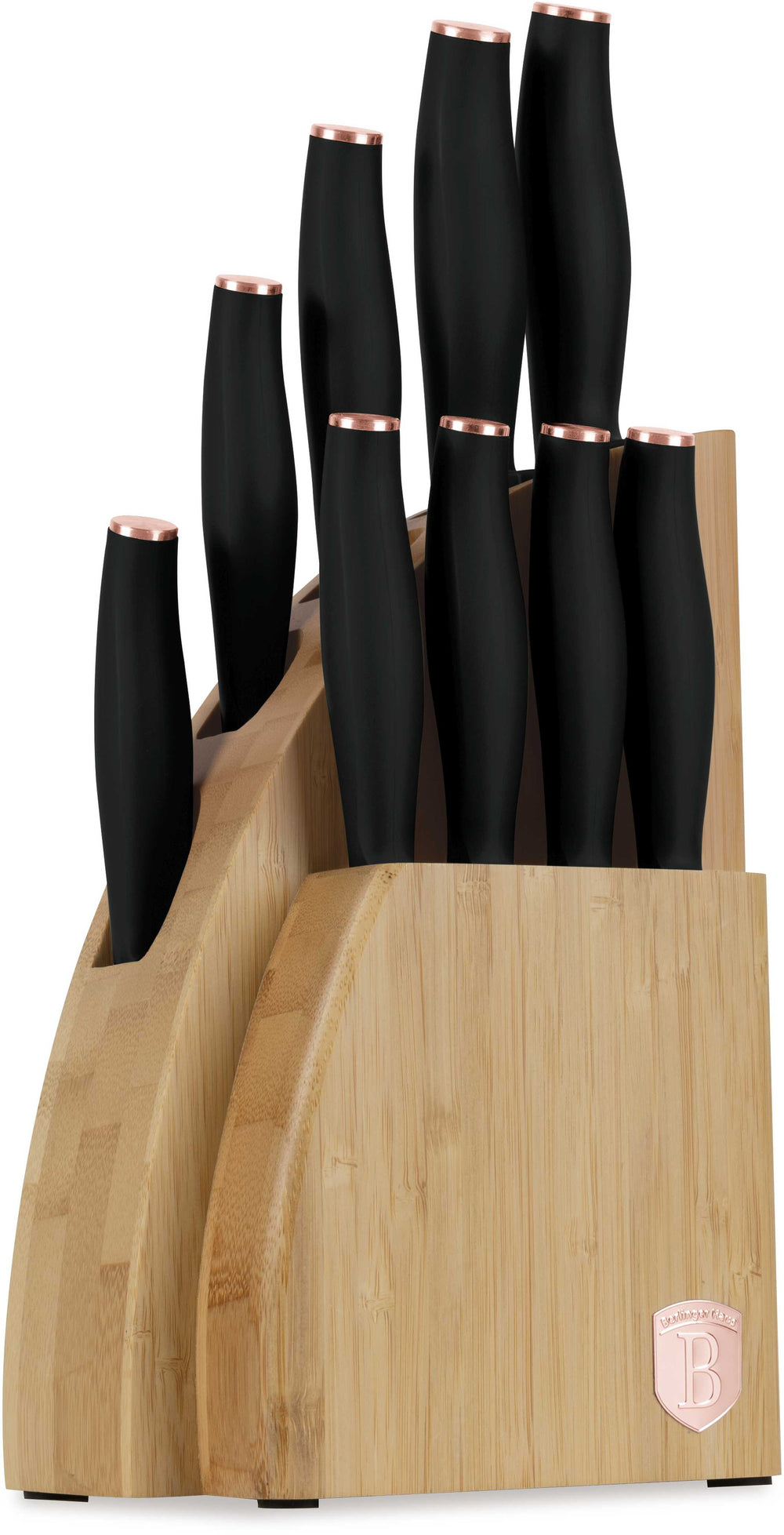 Bloc de couteaux BerlingerHaus Noir Or Rose 10 pièces - Couteau de chef, Couteau à pain, Couteau Santoku, Couteau d'office, Éplucheur & 4 Couteaux à steak