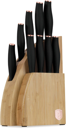 Bloc de couteaux BerlingerHaus Noir Or Rose 10 pièces - Couteau de chef, Couteau à pain, Couteau Santoku, Couteau d'office, Éplucheur & 4 Couteaux à steak