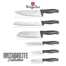 Ensemble de couteaux BerlingerHaus mat anthracite 6 pièces - Couteau de chef, Couteau à pain, Couteau Santoku, Couteau d'office, Éplucheur & Mini Santoku