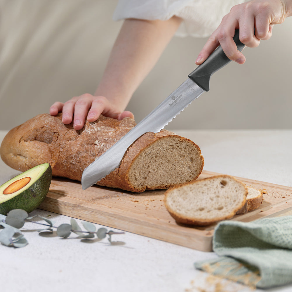 Ensemble de couteaux BerlingerHaus mat anthracite 6 pièces - Couteau de chef, Couteau à pain, Couteau Santoku, Couteau d'office, Éplucheur & Mini Santoku