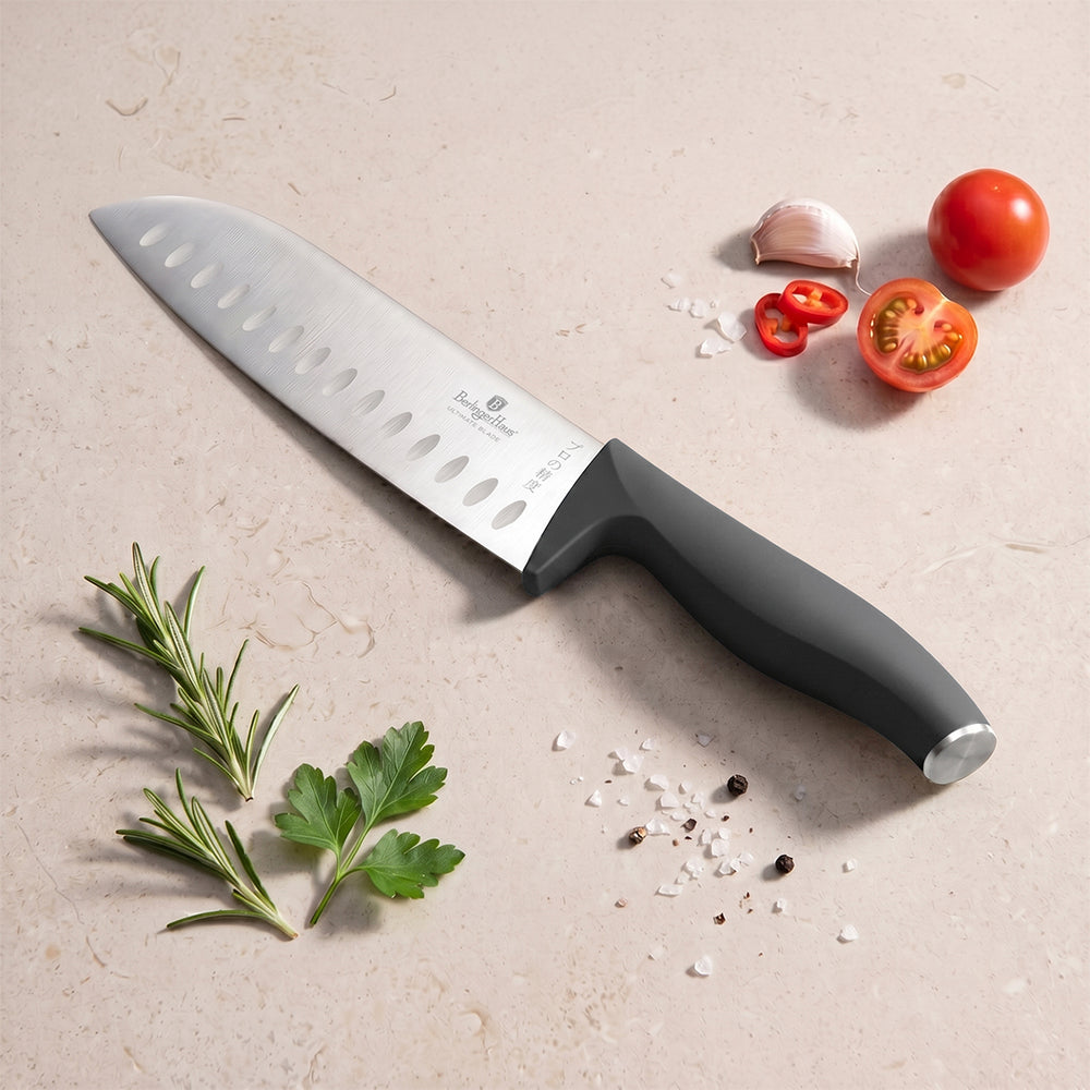 Ensemble de couteaux BerlingerHaus mat anthracite 6 pièces - Couteau de chef, Couteau à pain, Couteau Santoku, Couteau d'office, Éplucheur & Mini Santoku