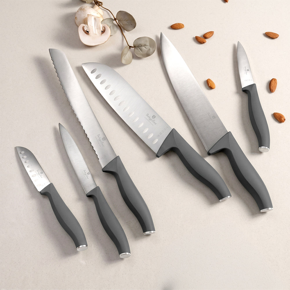 Ensemble de couteaux BerlingerHaus mat anthracite 6 pièces - Couteau de chef, Couteau à pain, Couteau Santoku, Couteau d'office, Éplucheur & Mini Santoku
