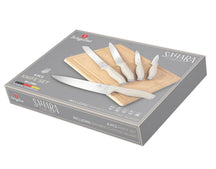 Ensemble de couteaux avec planche à découper BerlingerHaus mat crème 6 pièces - Couteau de chef, Couteau à pain, Couteau à viande, Couteau d'office & Éplucheur