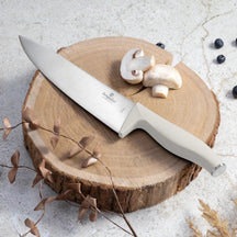 Ensemble de couteaux avec planche à découper BerlingerHaus mat crème 6 pièces - Couteau de chef, Couteau à pain, Couteau à viande, Couteau d'office & Éplucheur