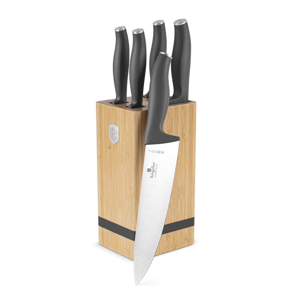 Bloc de couteaux BerlingerHaus mat anthracite 6 pièces - Couteau de chef, Couteau à pain, Couteau Santoku, Couteau d'office & Couteau à éplucher