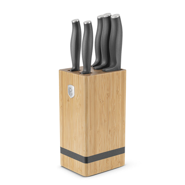 Bloc de couteaux BerlingerHaus mat anthracite 6 pièces - Couteau de chef, Couteau à pain, Couteau Santoku, Couteau d'office & Couteau à éplucher