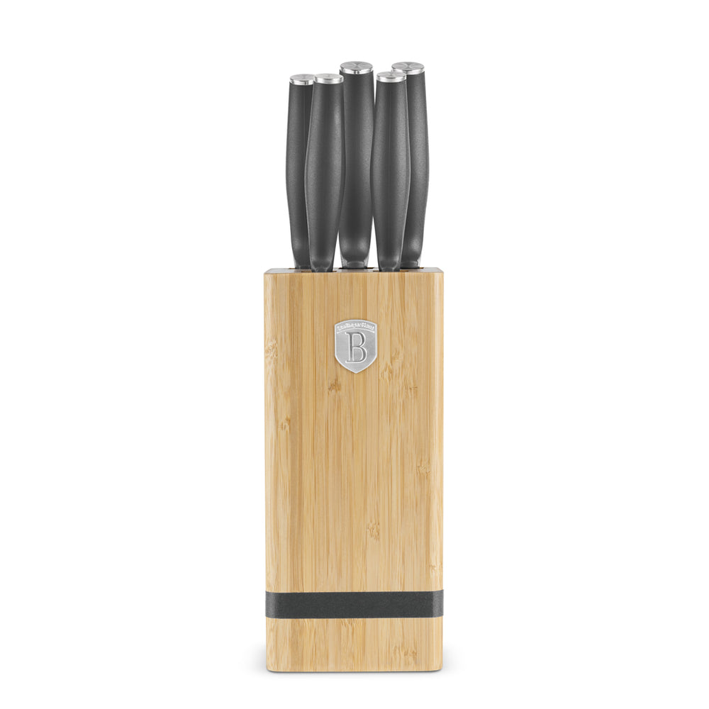 Bloc de couteaux BerlingerHaus mat anthracite 6 pièces - Couteau de chef, Couteau à pain, Couteau Santoku, Couteau d'office & Couteau à éplucher