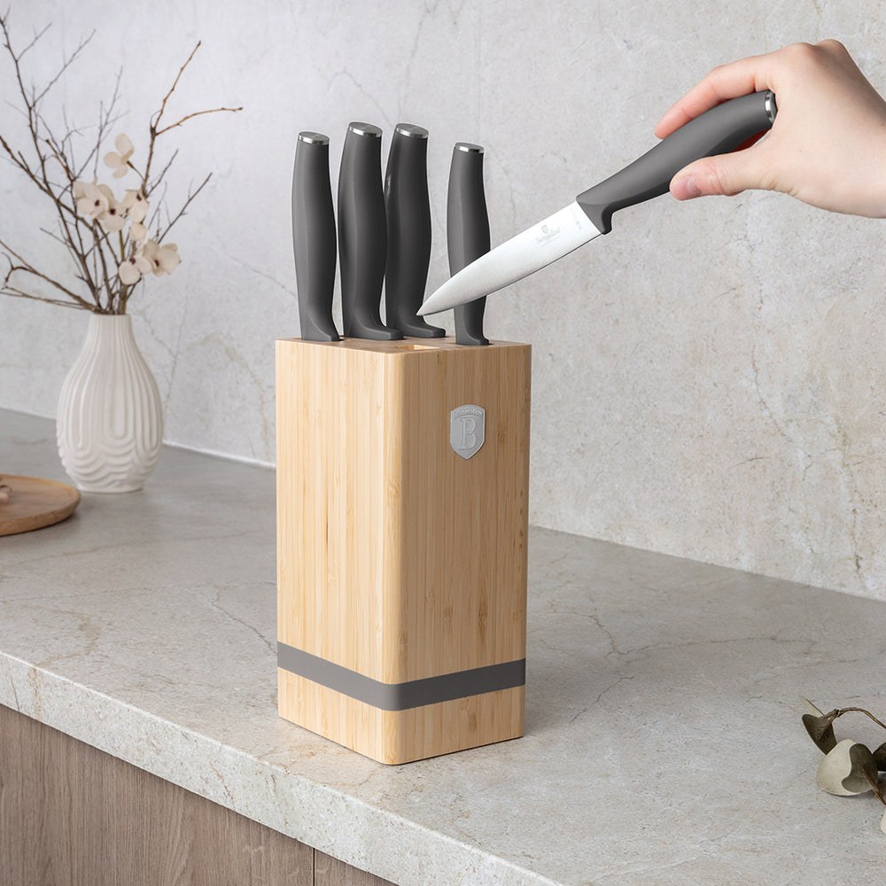 Bloc de couteaux BerlingerHaus mat anthracite 6 pièces - Couteau de chef, Couteau à pain, Couteau Santoku, Couteau d'office & Couteau à éplucher