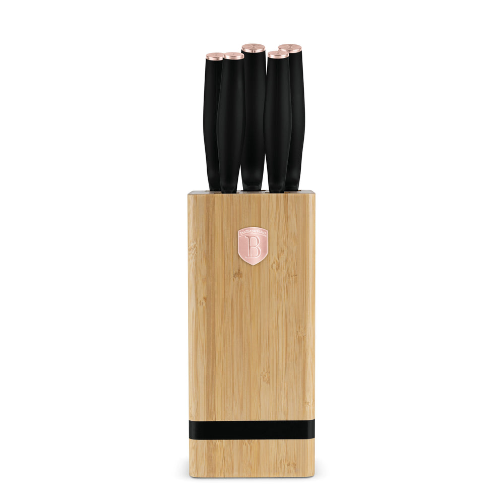Bloc de couteaux BerlingerHaus Noir Or Rose 6 pièces - Couteau de chef, Couteau à pain, Couteau Santoku, Couteau d'office & Couteau éplucheur
