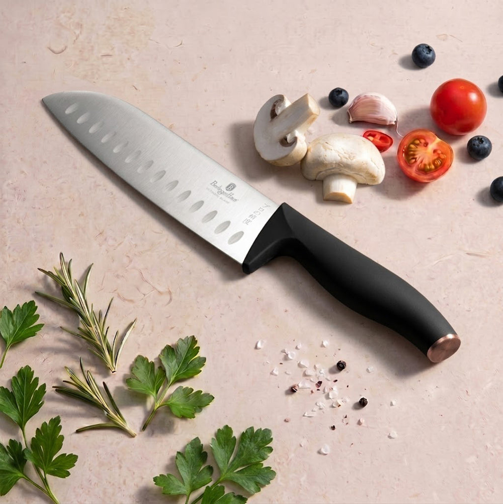 Bloc de couteaux BerlingerHaus Noir Or Rose 6 pièces - Couteau de chef, Couteau à pain, Couteau Santoku, Couteau d'office & Couteau éplucheur