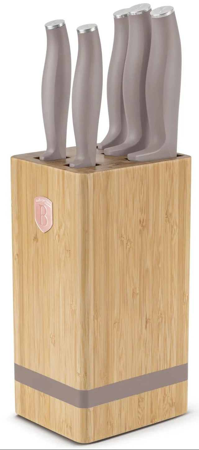 Bloc de couteaux BerlingerHaus Taupe 6 pièces - Couteau de chef, Couteau à pain, Couteau Santoku, Couteau d'office & Éplucheur
