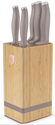 Bloc de couteaux BerlingerHaus Taupe 6 pièces - Couteau de chef, Couteau à pain, Couteau Santoku, Couteau d'office & Éplucheur