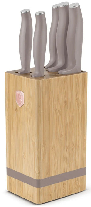 Bloc de couteaux BerlingerHaus Taupe 6 pièces - Couteau de chef, Couteau à pain, Couteau Santoku, Couteau d'office & Éplucheur