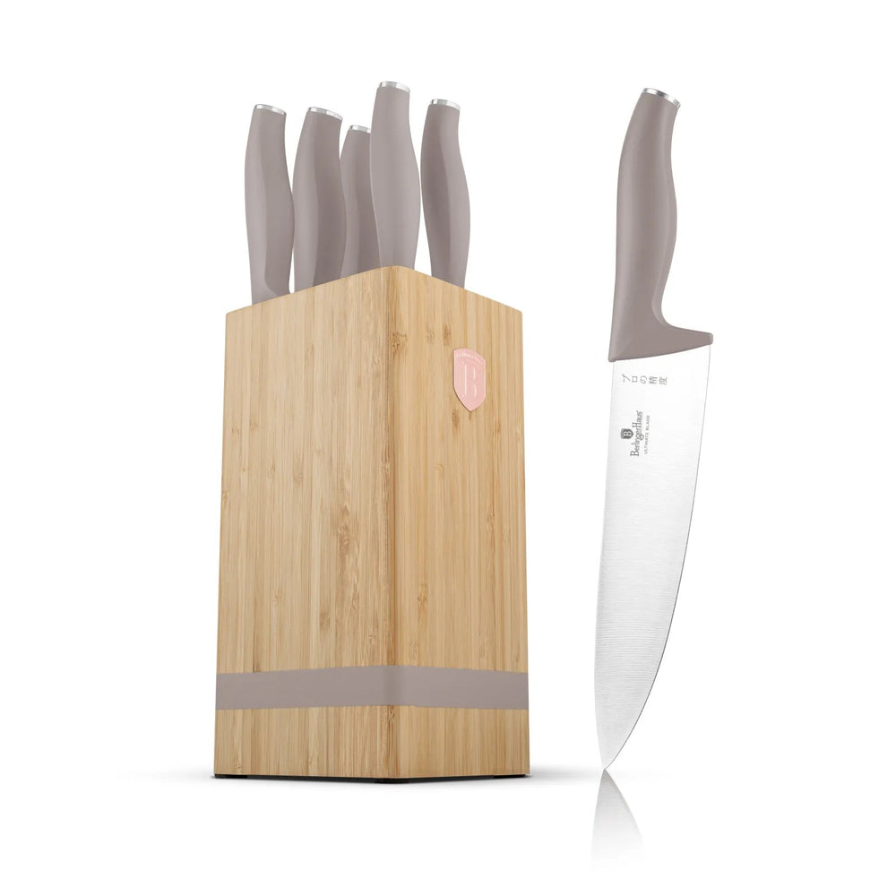 Bloc de couteaux BerlingerHaus Taupe 6 pièces - Couteau de chef, Couteau à pain, Couteau Santoku, Couteau d'office & Éplucheur