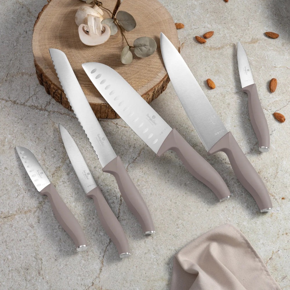 Bloc de couteaux BerlingerHaus Taupe 6 pièces - Couteau de chef, Couteau à pain, Couteau Santoku, Couteau d'office & Éplucheur