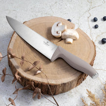 Ensemble de Couteaux avec Barre Magnétique en Bois d'Acacia BerlingerHaus Taupe - 6 pièces - Couteau de Chef, Couteau à Pain, Couteau Santoku, Couteau d'Office & Éplucheur