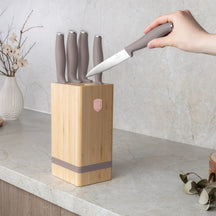 Bloc de couteaux BerlingerHaus Taupe 6 pièces - Couteau de chef, Couteau à pain, Couteau Santoku, Couteau d'office & Éplucheur