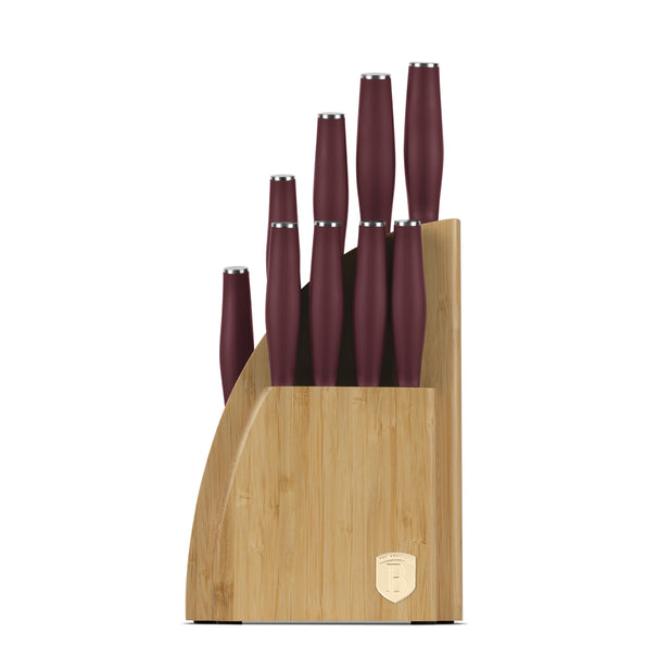 Bloc de couteaux BerlingerHaus Mat Bordeaux 10 pièces - Couteau de chef, Couteau à pain, Couteau Santoku, Couteau d'office, Éplucheur & 4 Couteaux à steak