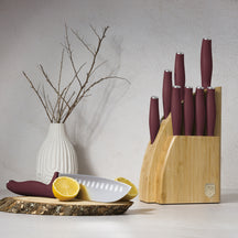 Bloc de couteaux BerlingerHaus Mat Bordeaux 10 pièces - Couteau de chef, Couteau à pain, Couteau Santoku, Couteau d'office, Éplucheur & 4 Couteaux à steak