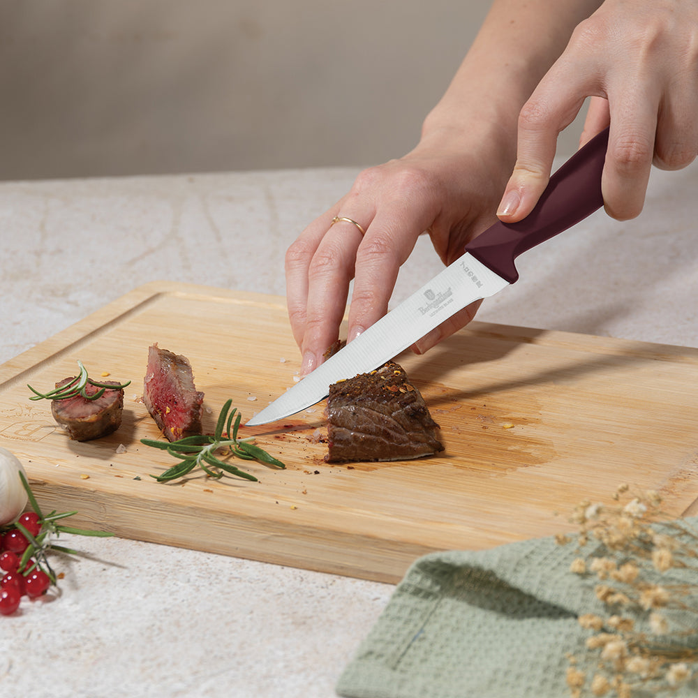 Bloc de couteaux BerlingerHaus Mat Bordeaux 10 pièces - Couteau de chef, Couteau à pain, Couteau Santoku, Couteau d'office, Éplucheur & 4 Couteaux à steak