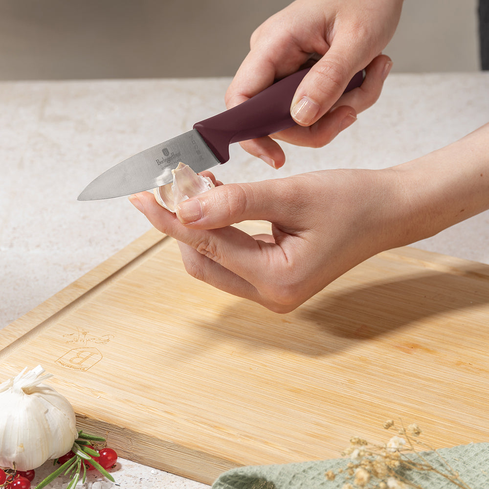 Bloc de couteaux BerlingerHaus Mat Bordeaux 10 pièces - Couteau de chef, Couteau à pain, Couteau Santoku, Couteau d'office, Éplucheur & 4 Couteaux à steak