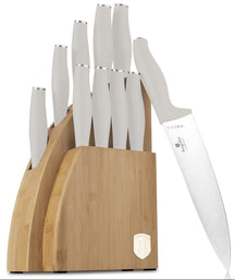 Bloc de couteaux BerlingerHaus Mat Crème 10 pièces - Couteau de chef, Couteau à pain, Couteau Santoku, Couteau d'office, Éplucheur & 4 Couteaux à steak